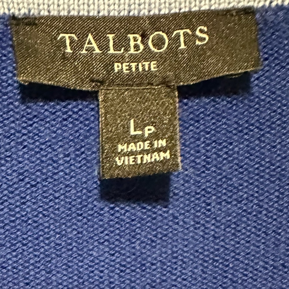 Talbots Blue V-Neck Cardigan button down sweater Petite Large cotton blend - Picture 4 of 10